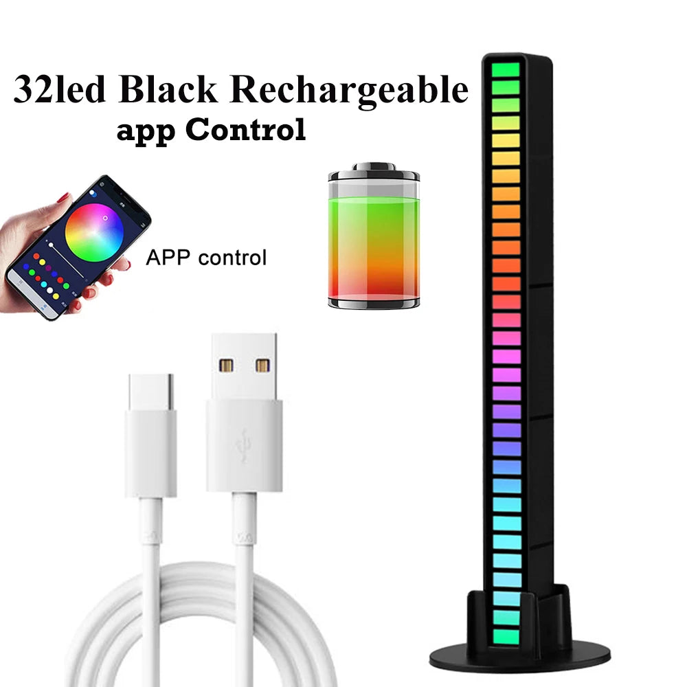 32Led RGB Music Rhythm Light Bar Rechargeable APP Control Rgb Sound Activated Night Light Music Rhythm Light Car Gaming