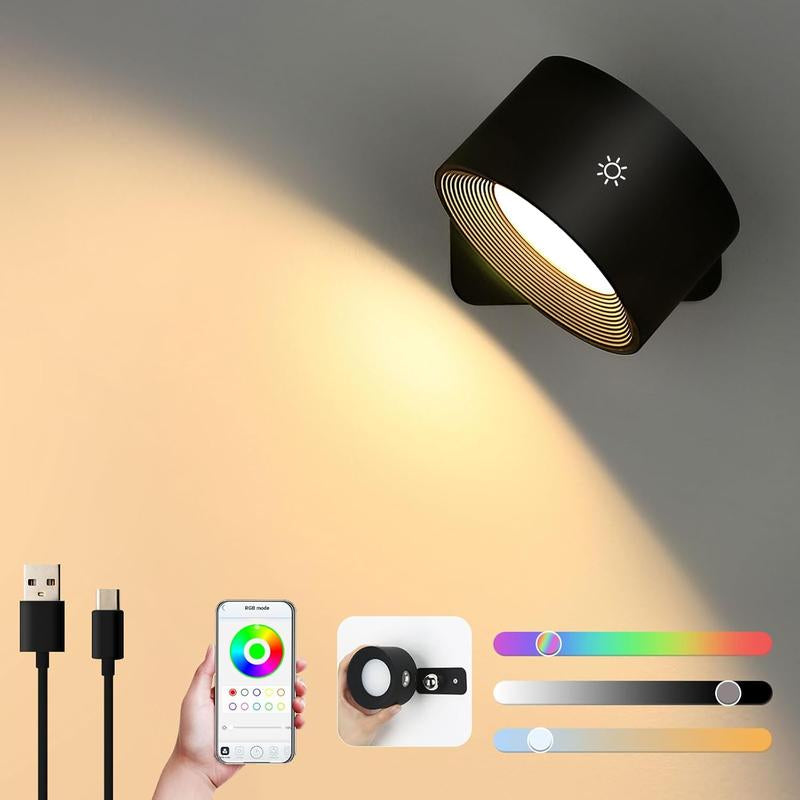Lightess Smart Wall Sconce, Dimmable Wall Mounted Lamp with 3 Lighting & RGB & Ambiance Mode, APP & Touch Control, Rechargeable LED Light Battery Operated, Cordless Wall Light for Reading Bedside