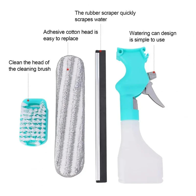 Multifunction Window Cleaner Kit with Spray Bottle Squeegee Microfiber Washer Head Home Glass Cleaning Tool