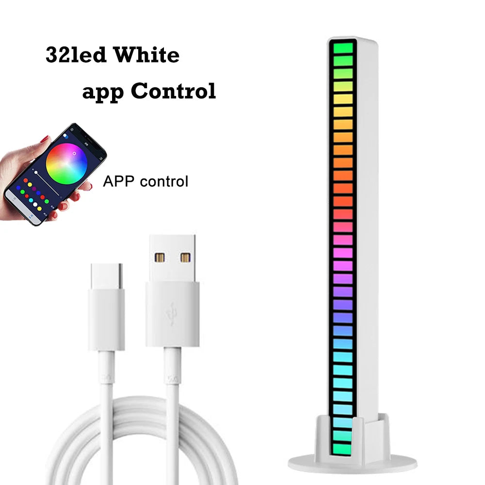 32Led RGB Music Rhythm Light Bar Rechargeable APP Control Rgb Sound Activated Night Light Music Rhythm Light Car Gaming