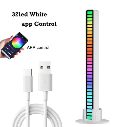 32Led RGB Music Rhythm Light Bar Rechargeable APP Control Rgb Sound Activated Night Light Music Rhythm Light Car Gaming