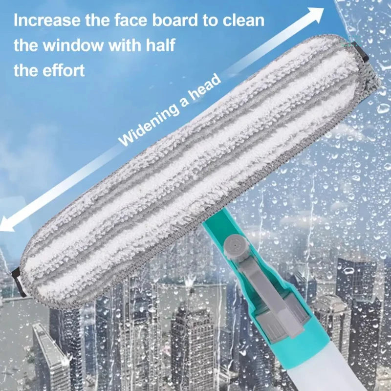 Multifunction Window Cleaner Kit with Spray Bottle Squeegee Microfiber Washer Head Home Glass Cleaning Tool