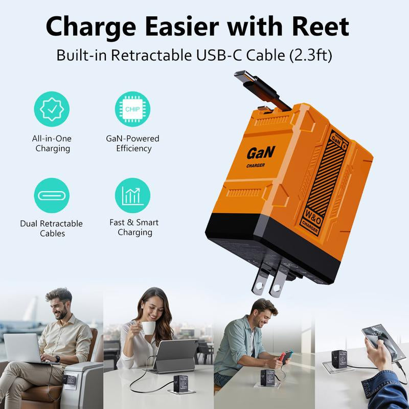 2 in 1 Gan Charger(Type C/Lightning), 120W Compatible Fast Charger, Retractable Wall Charger, Foldable Plug for Iphone, Fast Charging Power Adapter for Smartphone, Travel Universal Plug Fast Charging, Holiday Gift Tech
