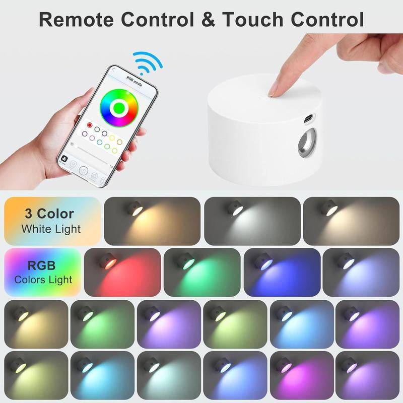 Lightess Smart Wall Sconce, Dimmable Wall Mounted Lamp with 3 Lighting & RGB & Ambiance Mode, APP & Touch Control, Rechargeable LED Light Battery Operated, Cordless Wall Light for Reading Bedside