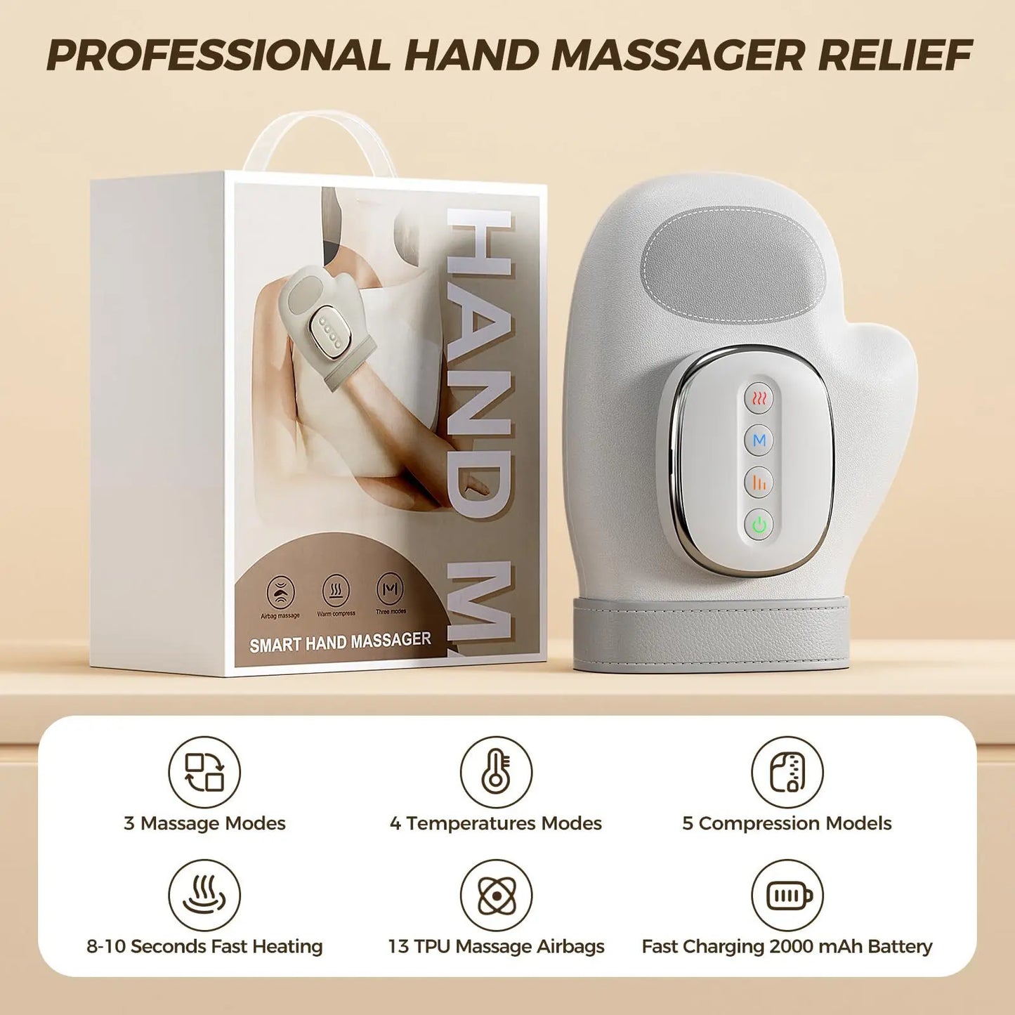 Electric Hand Massager - warm airbag compression for palm finger relaxation