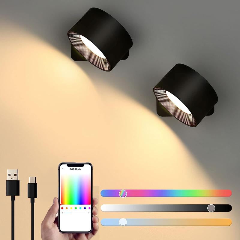 Lightess Smart Wall Sconce, Dimmable Wall Mounted Lamp with 3 Lighting & RGB & Ambiance Mode, APP & Touch Control, Rechargeable LED Light Battery Operated, Cordless Wall Light for Reading Bedside