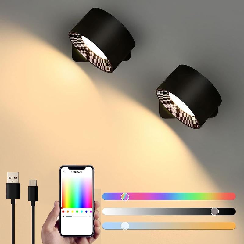 Lightess Smart Wall Sconce, Dimmable Wall Mounted Lamp with 3 Lighting & RGB & Ambiance Mode, APP & Touch Control, Rechargeable LED Light Battery Operated, Cordless Wall Light for Reading Bedside