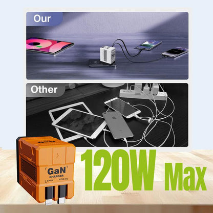 2 in 1 Gan Charger(Type C/Lightning), 120W Compatible Fast Charger, Retractable Wall Charger, Foldable Plug for Iphone, Fast Charging Power Adapter for Smartphone, Travel Universal Plug Fast Charging, Holiday Gift Tech