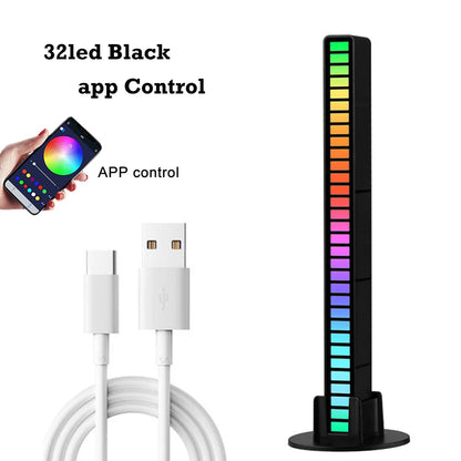 32Led RGB Music Rhythm Light Bar Rechargeable APP Control Rgb Sound Activated Night Light Music Rhythm Light Car Gaming