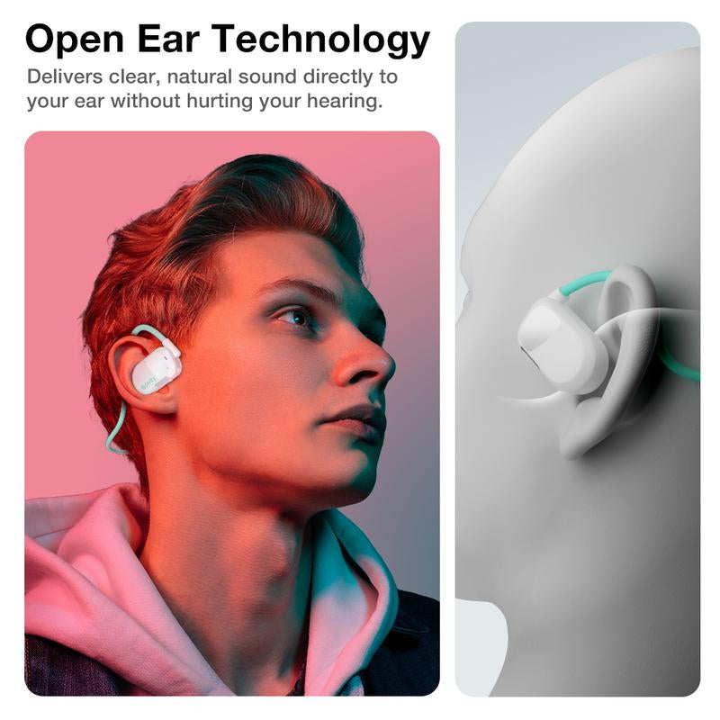 Purity Air Open Ear Headphones - Wireless Bluetooth Earbuds with Dual Mic for Ultimate Comfort and Sweat Resistance - Perfect for Sports, Calls, and Music - White/Turquoise