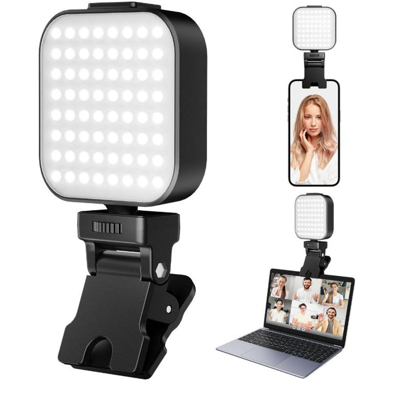 Portable LED Rechargeable Selfie Light with Front and Rear Clip-On Cell Phone Light, Adjustable 5 Lighting Modes for Cell Phone, Iphone, Android, Ipad, Laptop, Makeup, Selfie, Video Conference