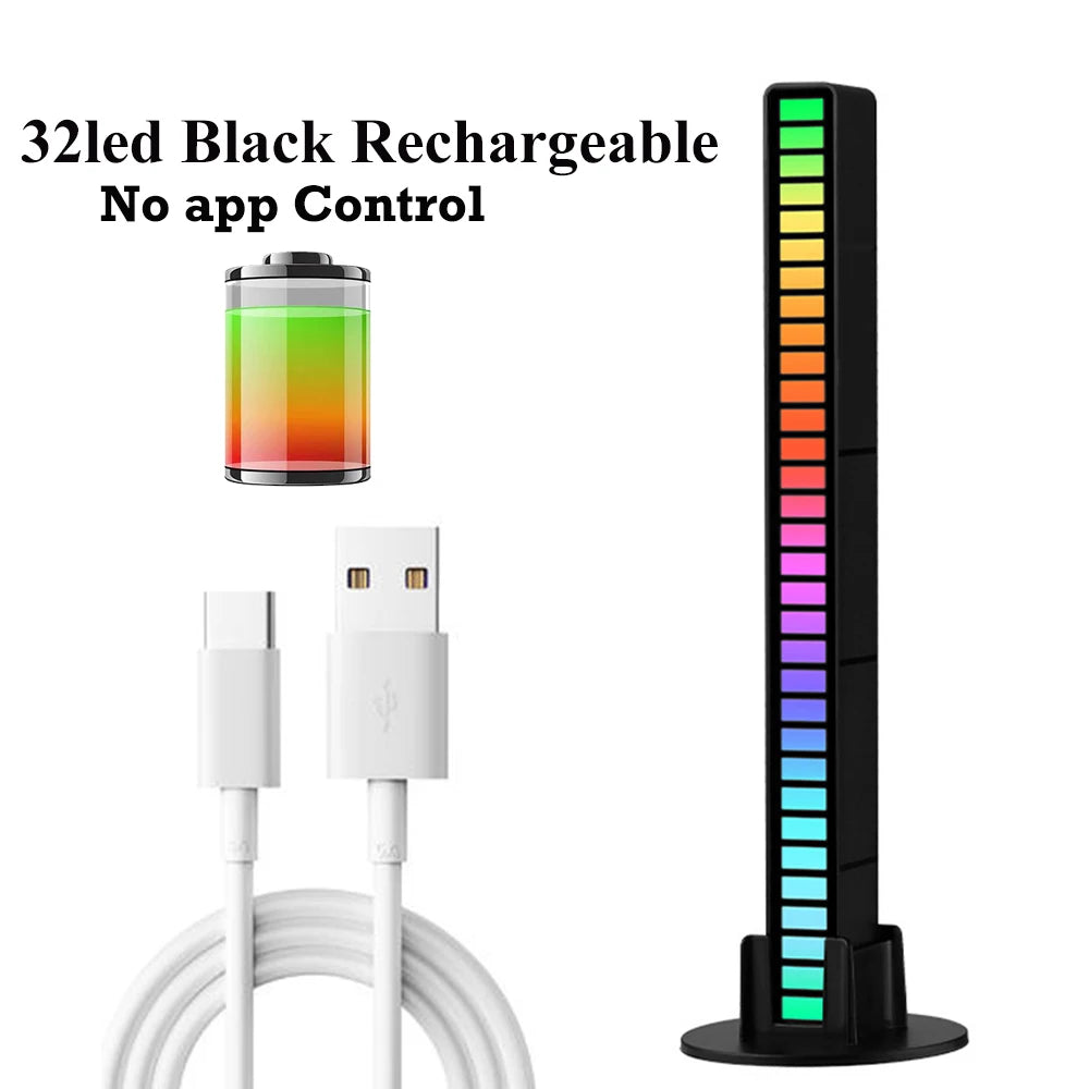 32Led RGB Music Rhythm Light Bar Rechargeable APP Control Rgb Sound Activated Night Light Music Rhythm Light Car Gaming