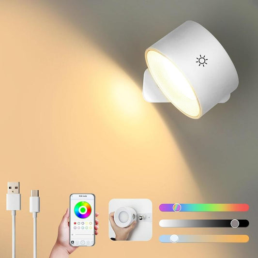 Lightess Smart Wall Sconce, Dimmable Wall Mounted Lamp with 3 Lighting & RGB & Ambiance Mode, APP & Touch Control, Rechargeable LED Light Battery Operated, Cordless Wall Light for Reading Bedside