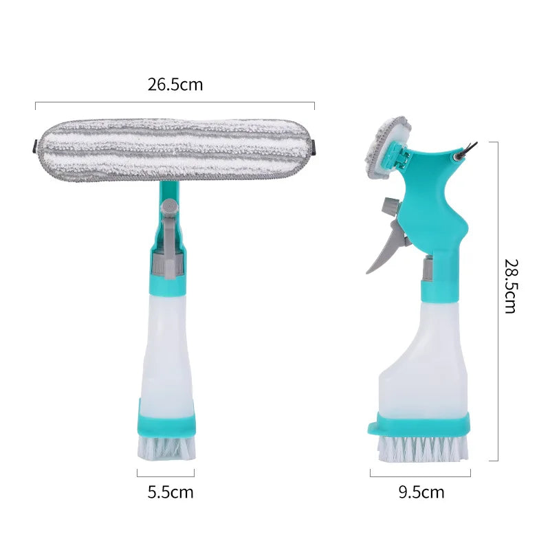 Multifunction Window Cleaner Kit with Spray Bottle Squeegee Microfiber Washer Head Home Glass Cleaning Tool