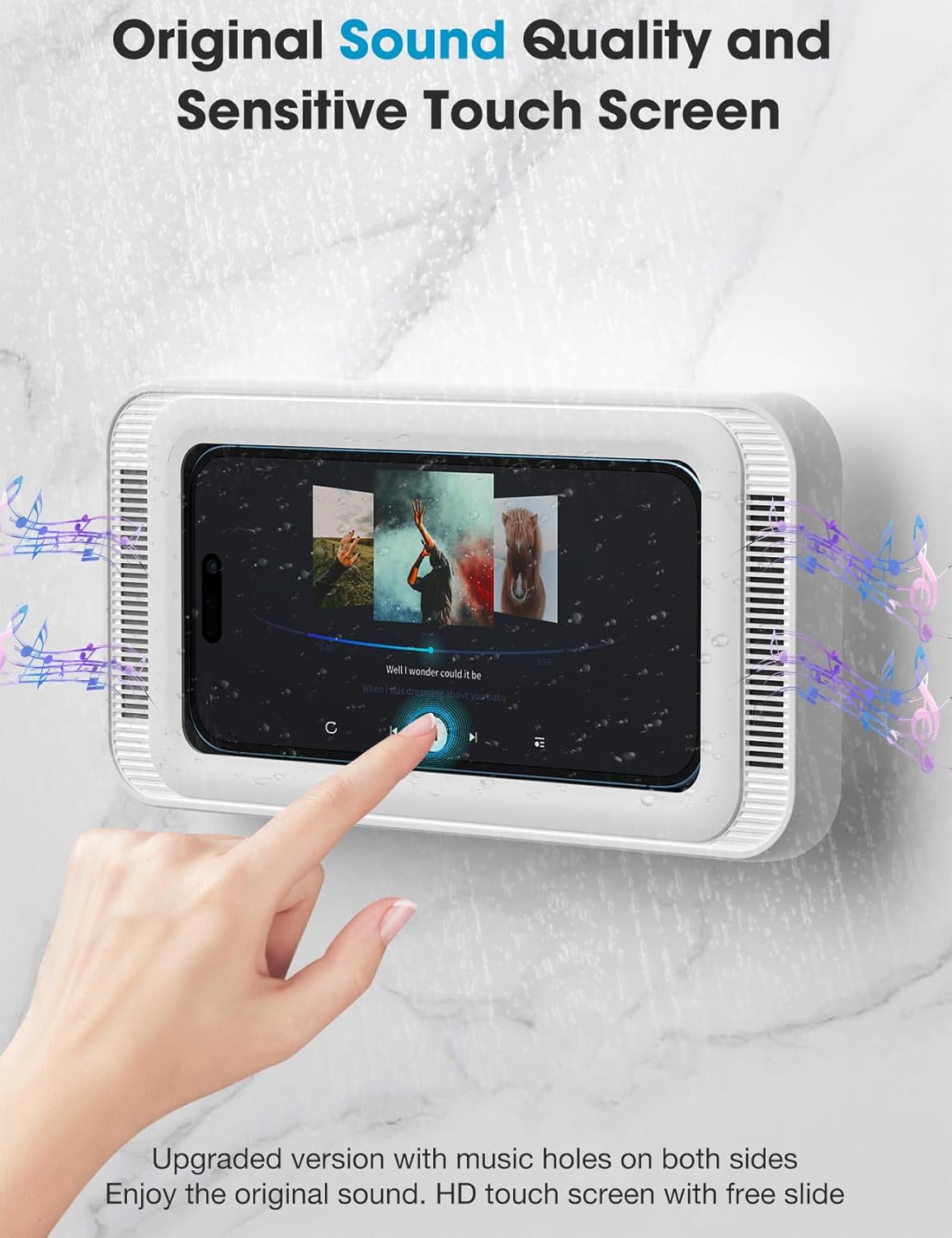 Shower Phone Holder Waterproof, 480°Rotation Shower Phone Case, Wall Phone Mount Stand with Original Sound Quality for Bathroom Wall Mirror Bathtub Kitchen, Compatible with 4-7" Phones