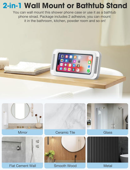Shower Phone Holder Waterproof, 480°Rotation Shower Phone Case, Wall Phone Mount Stand with Original Sound Quality for Bathroom Wall Mirror Bathtub Kitchen, Compatible with 4-7" Phones