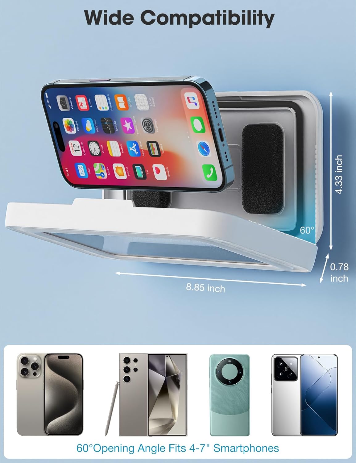 Shower Phone Holder Waterproof, 480°Rotation Shower Phone Case, Wall Phone Mount Stand with Original Sound Quality for Bathroom Wall Mirror Bathtub Kitchen, Compatible with 4-7" Phones