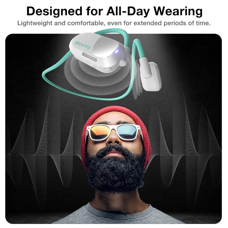 Purity Air Open Ear Headphones - Wireless Bluetooth Earbuds with Dual Mic for Ultimate Comfort and Sweat Resistance - Perfect for Sports, Calls, and Music - White/Turquoise