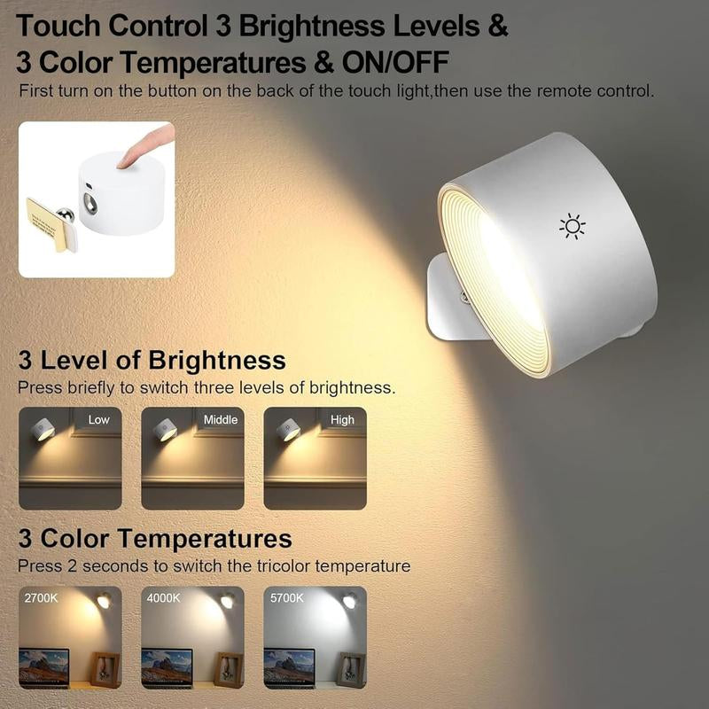 Lightess Smart Wall Sconce, Dimmable Wall Mounted Lamp with 3 Lighting & RGB & Ambiance Mode, APP & Touch Control, Rechargeable LED Light Battery Operated, Cordless Wall Light for Reading Bedside