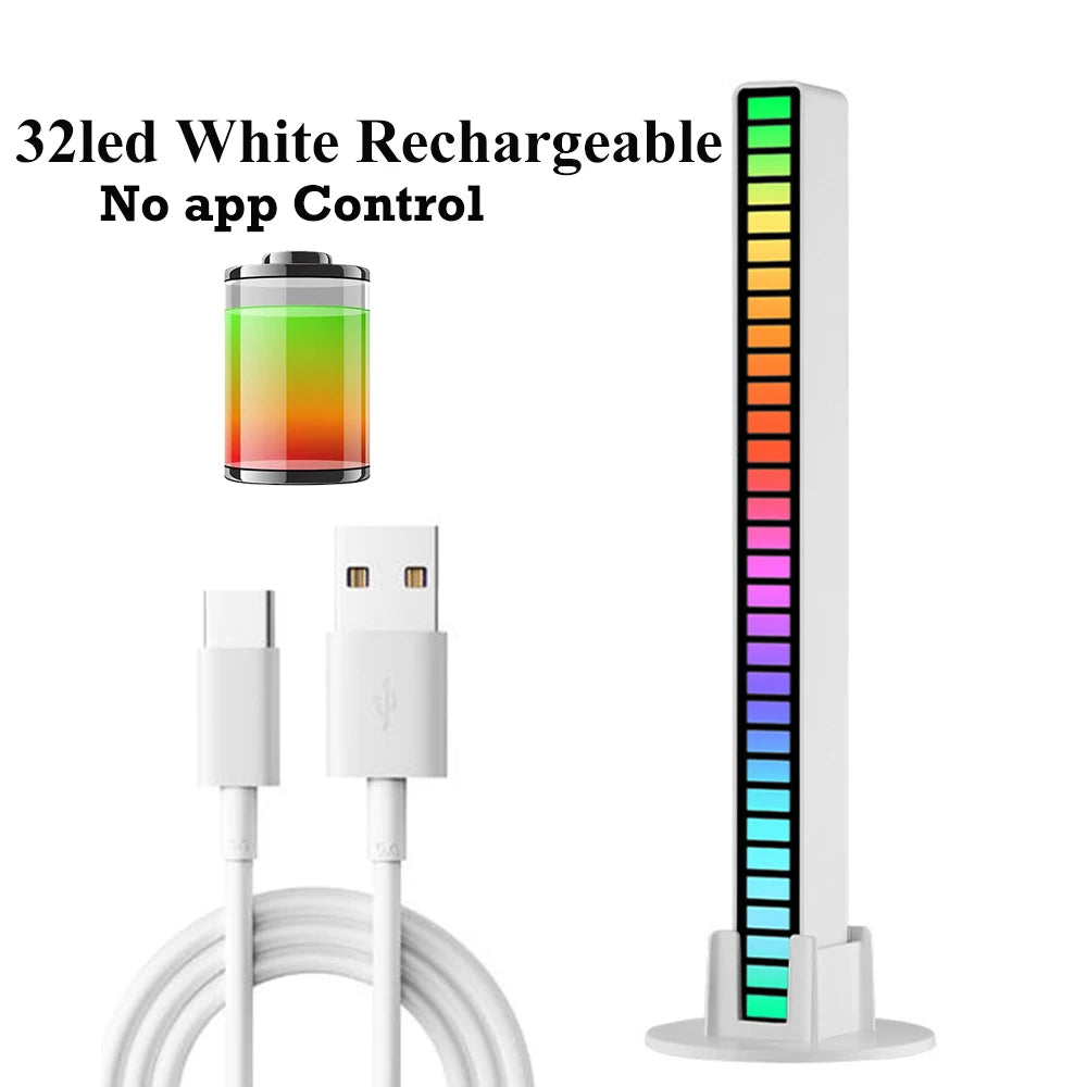 32Led RGB Music Rhythm Light Bar Rechargeable APP Control Rgb Sound Activated Night Light Music Rhythm Light Car Gaming