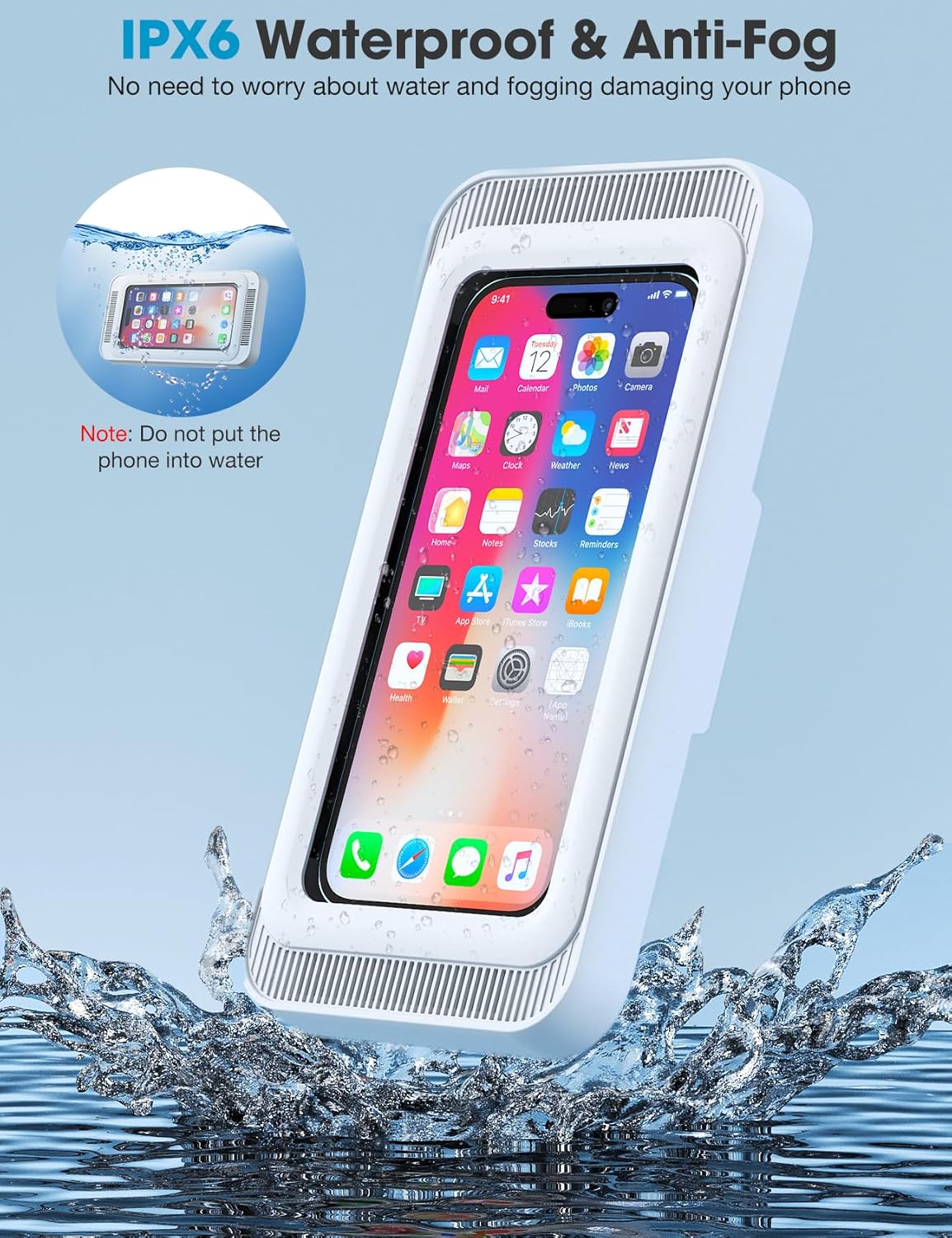 Shower Phone Holder Waterproof, 480°Rotation Shower Phone Case, Wall Phone Mount Stand with Original Sound Quality for Bathroom Wall Mirror Bathtub Kitchen, Compatible with 4-7" Phones