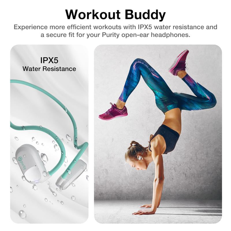 Purity Air Open Ear Headphones - Wireless Bluetooth Earbuds with Dual Mic for Ultimate Comfort and Sweat Resistance - Perfect for Sports, Calls, and Music - White/Turquoise