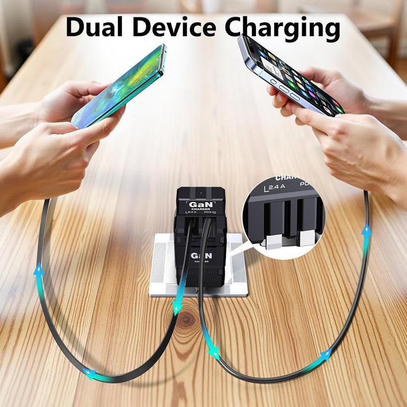 2 in 1 Gan Charger(Type C/Lightning), 120W Compatible Fast Charger, Retractable Wall Charger, Foldable Plug for Iphone, Fast Charging Power Adapter for Smartphone, Travel Universal Plug Fast Charging, Holiday Gift Tech