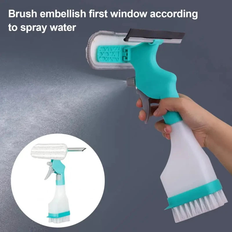 Multifunction Window Cleaner Kit with Spray Bottle Squeegee Microfiber Washer Head Home Glass Cleaning Tool