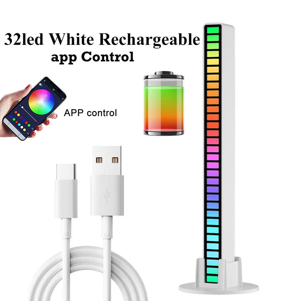 32Led RGB Music Rhythm Light Bar Rechargeable APP Control Rgb Sound Activated Night Light Music Rhythm Light Car Gaming