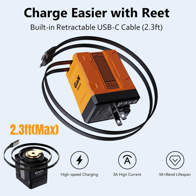 2 in 1 Gan Charger(Type C/Lightning), 120W Compatible Fast Charger, Retractable Wall Charger, Foldable Plug for Iphone, Fast Charging Power Adapter for Smartphone, Travel Universal Plug Fast Charging, Holiday Gift Tech