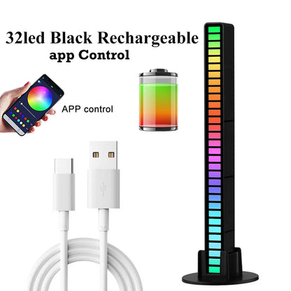 32Led RGB Music Rhythm Light Bar Rechargeable APP Control Rgb Sound Activated Night Light Music Rhythm Light Car Gaming