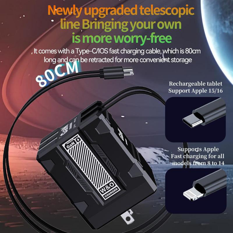 2 in 1 Gan Charger(Type C/Lightning), 120W Compatible Fast Charger, Retractable Wall Charger, Foldable Plug for Iphone, Fast Charging Power Adapter for Smartphone, Travel Universal Plug Fast Charging, Holiday Gift Tech