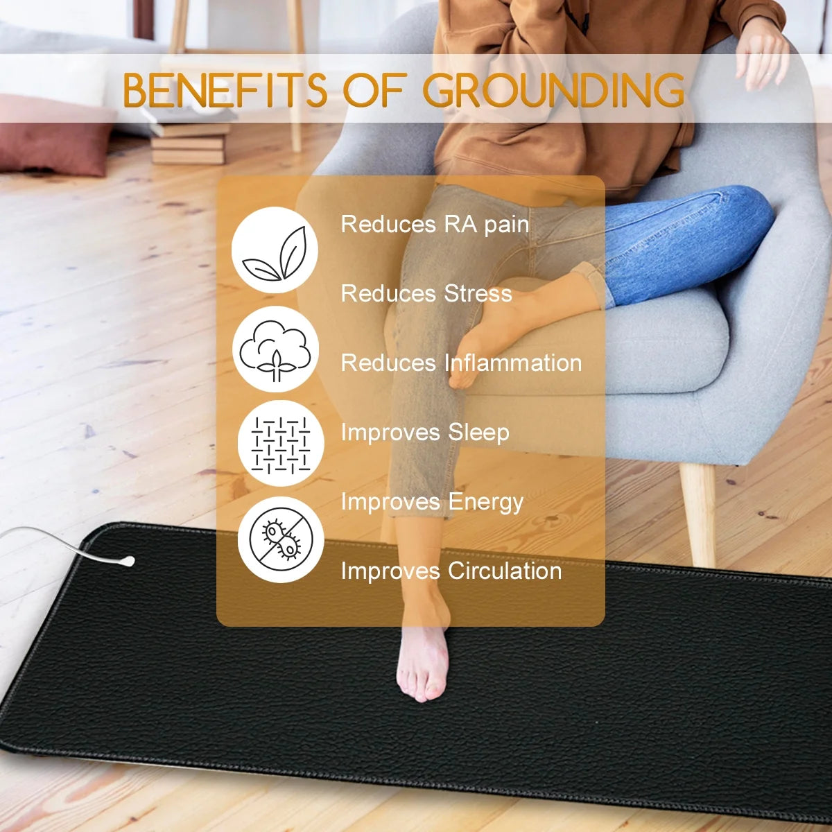 Experience Grounding Bliss: 15Ft Corded Mouse Pad for Enhanced Comfort, Reduced Pain & Stress Relief