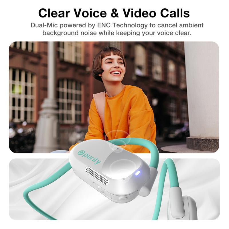 Purity Air Open Ear Headphones - Wireless Bluetooth Earbuds with Dual Mic for Ultimate Comfort and Sweat Resistance - Perfect for Sports, Calls, and Music - White/Turquoise
