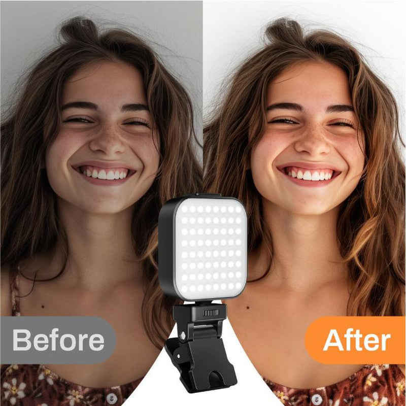 Portable LED Rechargeable Selfie Light with Front and Rear Clip-On Cell Phone Light, Adjustable 5 Lighting Modes for Cell Phone, Iphone, Android, Ipad, Laptop, Makeup, Selfie, Video Conference