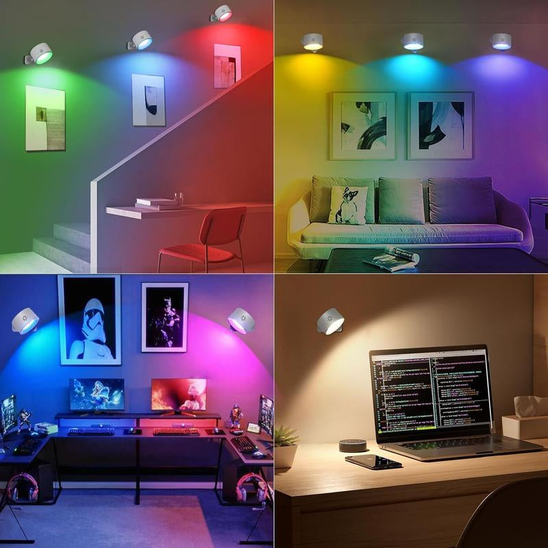 Lightess Smart Wall Sconce, Dimmable Wall Mounted Lamp with 3 Lighting & RGB & Ambiance Mode, APP & Touch Control, Rechargeable LED Light Battery Operated, Cordless Wall Light for Reading Bedside